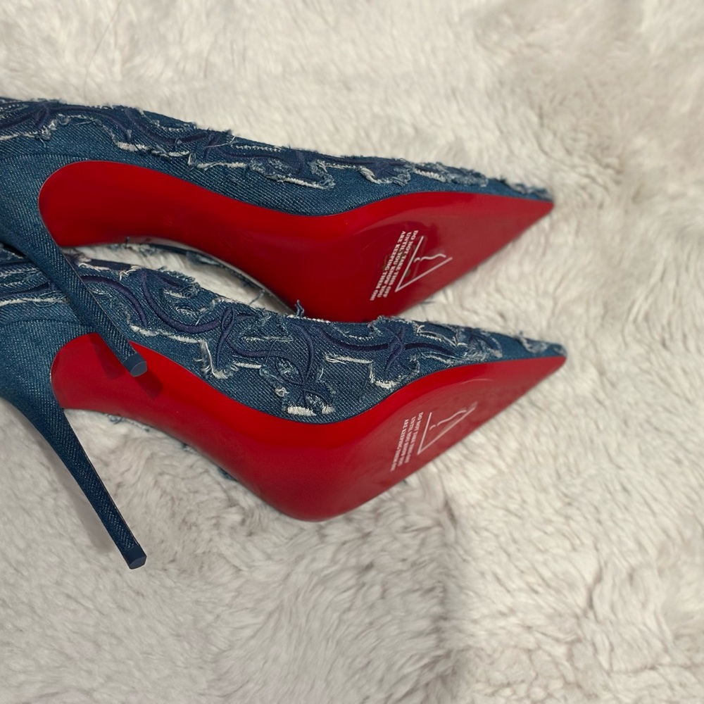 Stylish Blue Denim Women's Heels - Picture 2 of 3